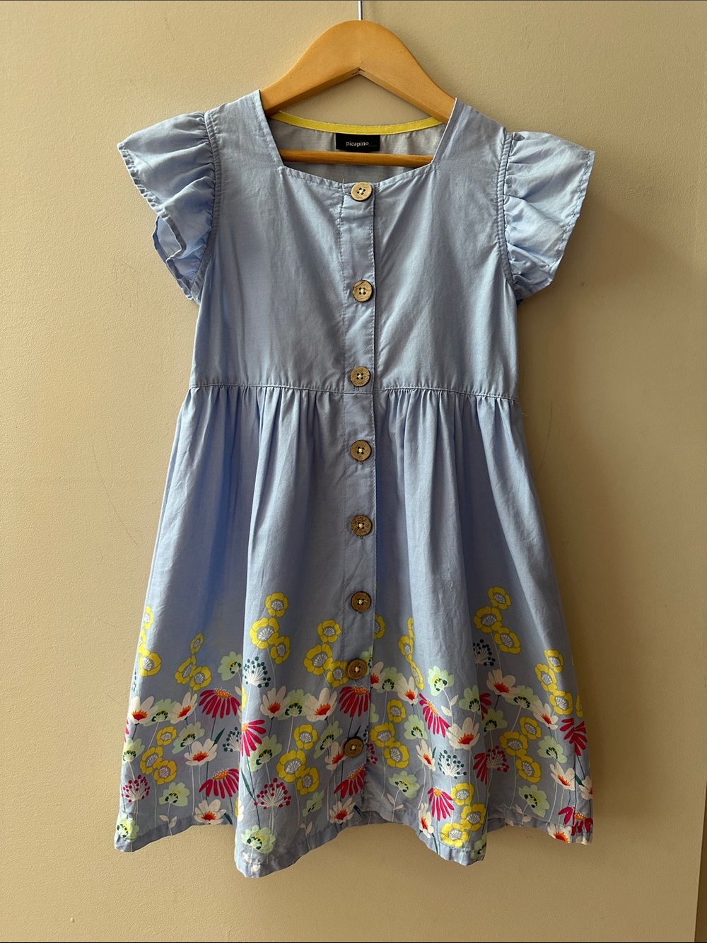 Picapino Blue Floral Button Lightweight Cap Sleeve Dress Size 6
